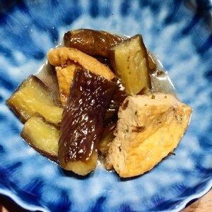 電子レンジで簡単！「がんもと秋茄子の煮物。」